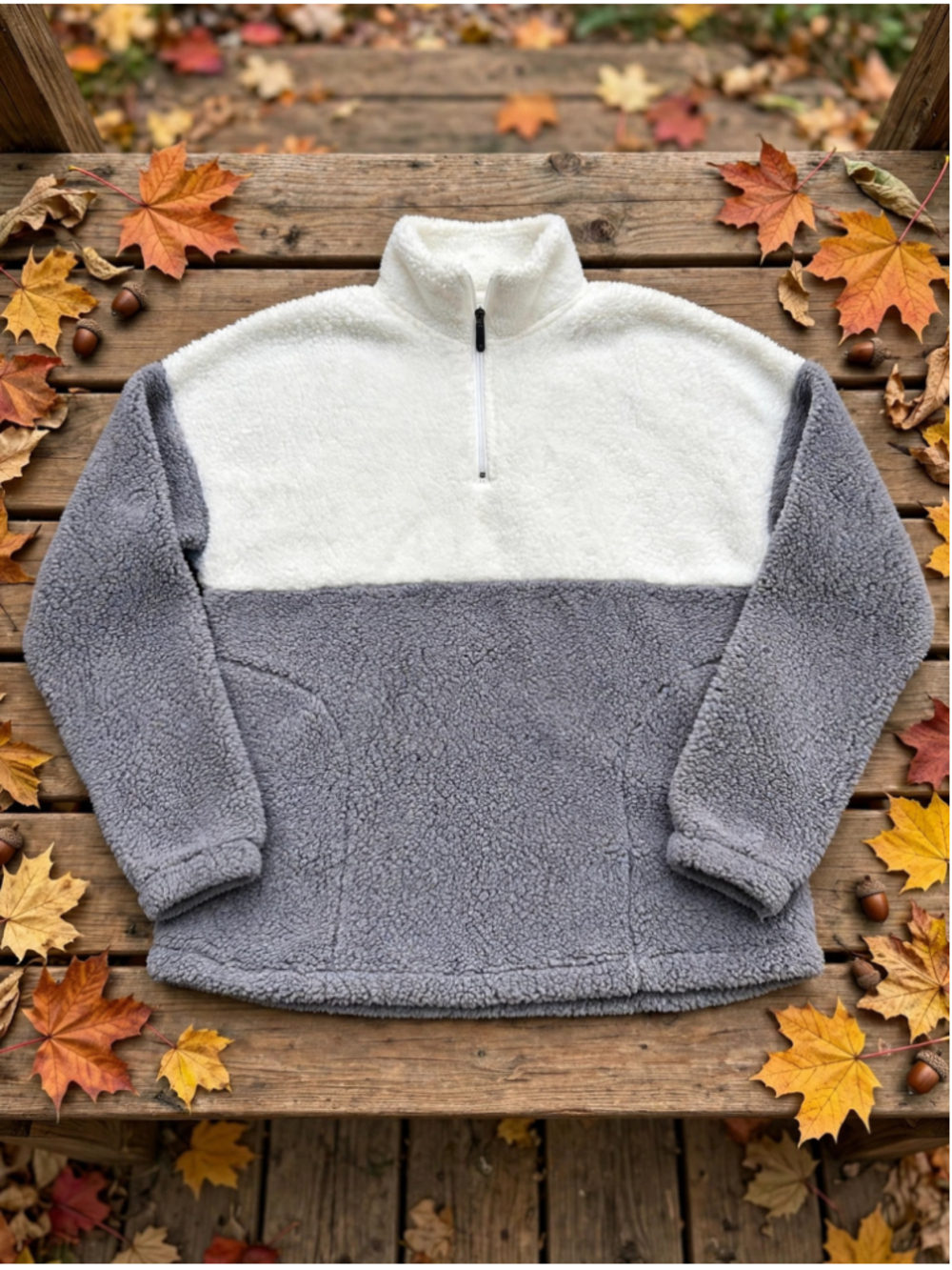 Women's Aventura Sherpa Quarter-Zip Sweatshirt Grey White Size M